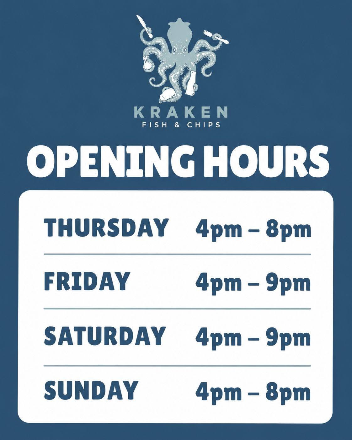 Kraken opening hours poster